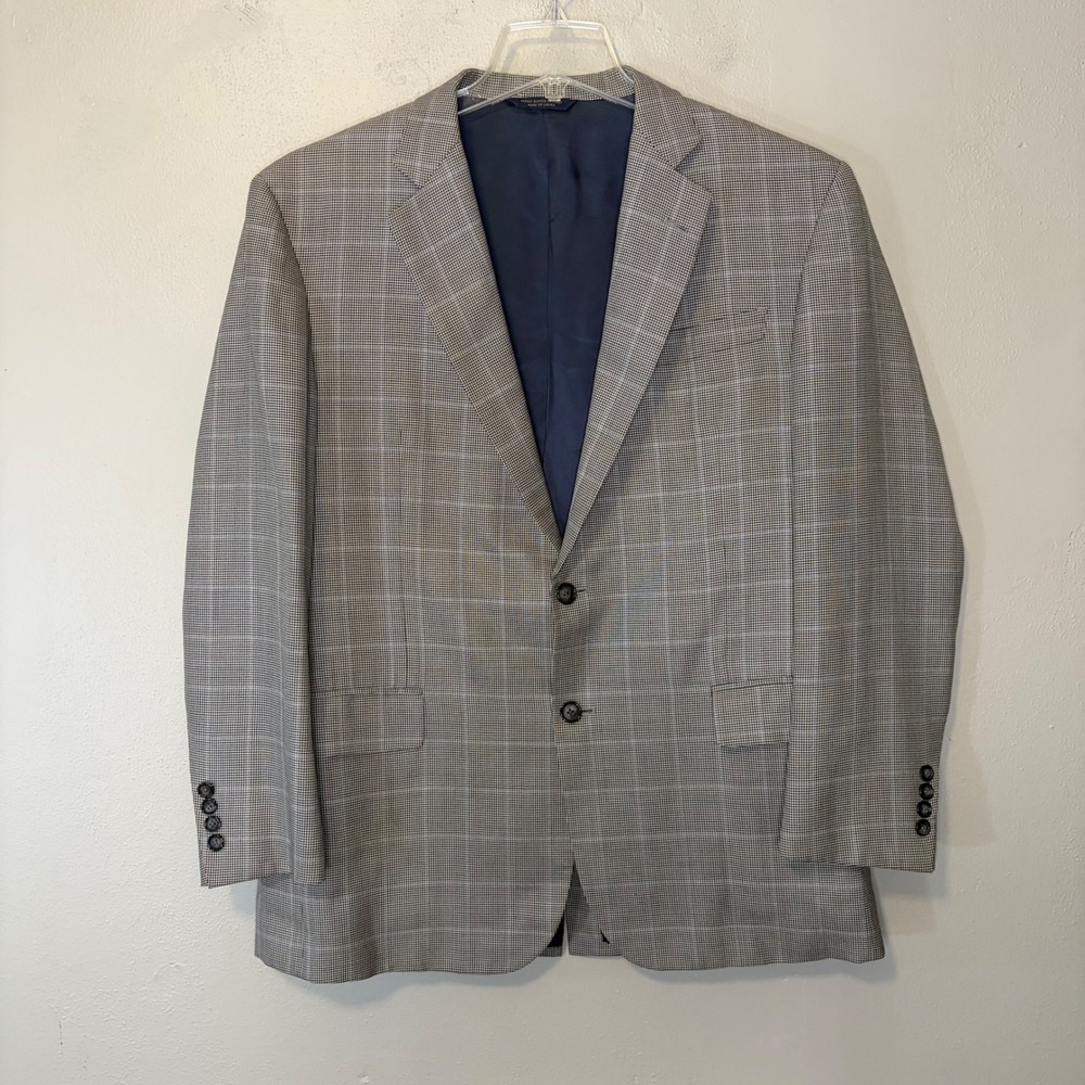 Brooks Brothers 1818 Madison Sport Coat 42R Drago Wool Silk Plaid Grey Blue